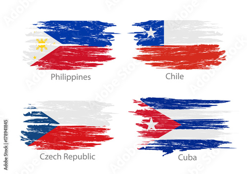 Set of smear painted flags of different countries