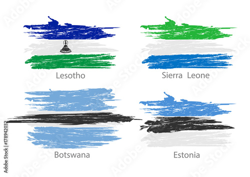 Set of smear painted flags of different countries