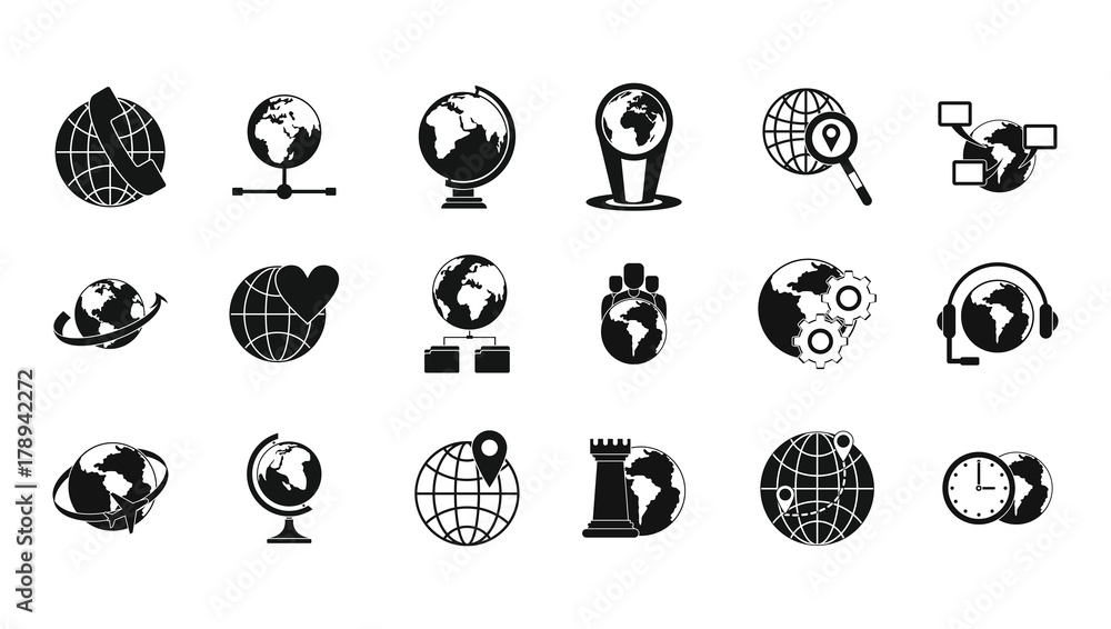 Globe icon set, simple style