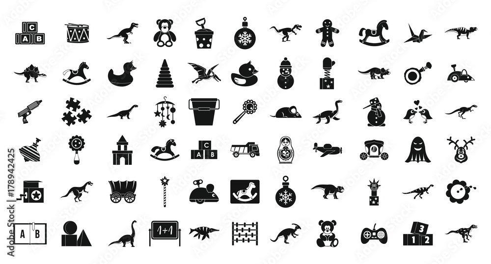 Toys icon set, simple style Toys icon set, simple style