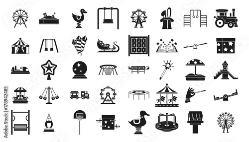 Kid amusement icon set, simple style