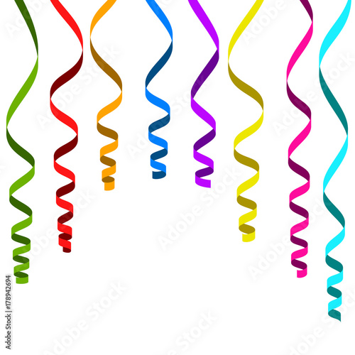 Set of colorful ribbon for celebration or party illustration. Decoration vector art isolated. Element of birthday or greeting card, holiday or anniversary. Banner, brochure or poster background
