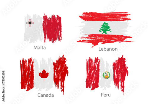 Set of smear painted flags of different countries