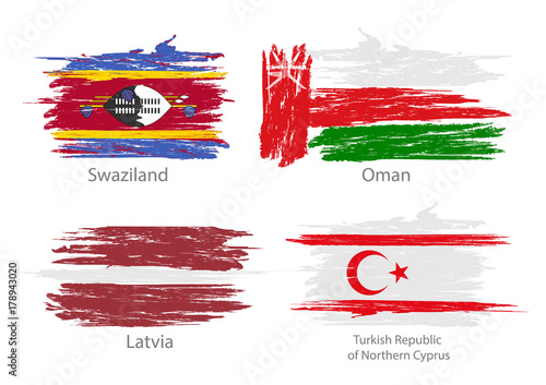 Set of smear painted flags of different countries