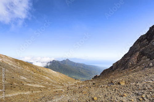 A view out towards to town of Maumere on the top of the active volcano, Mount Egon in East Nusa Tenggara, Indonesia.
