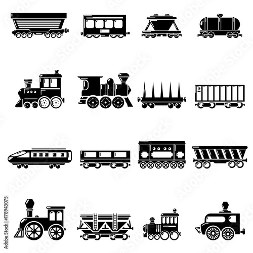 Railway carriage icons set, simple style