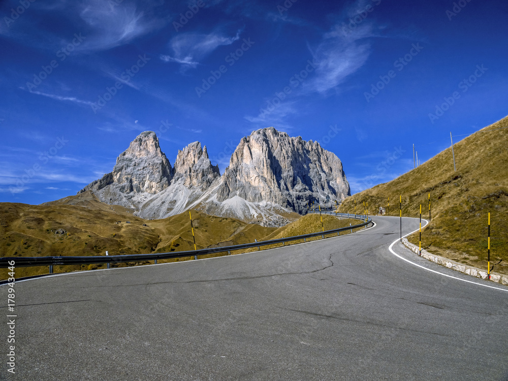 Pass-Road to Sella Pass, Dolomites, South Tyrol, Italy