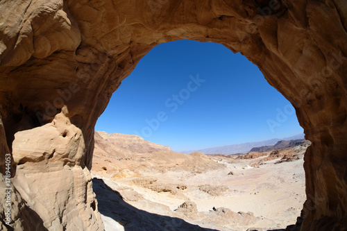 The big arch and desert view in Timna park.