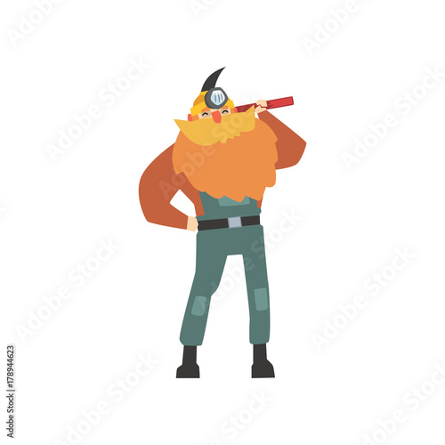 Fotografia Red-bearded miner standing with pickaxe on his shoulder