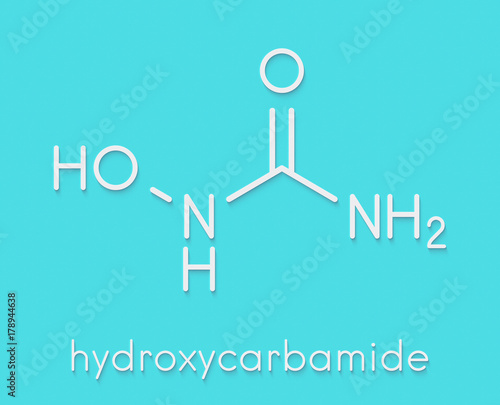 Hydroxycarbamide cancer drug molecule. Skeletal formula.