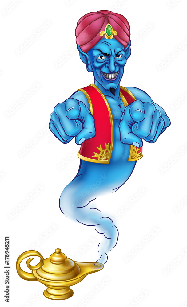 Cartoon Evil Genie Pointing