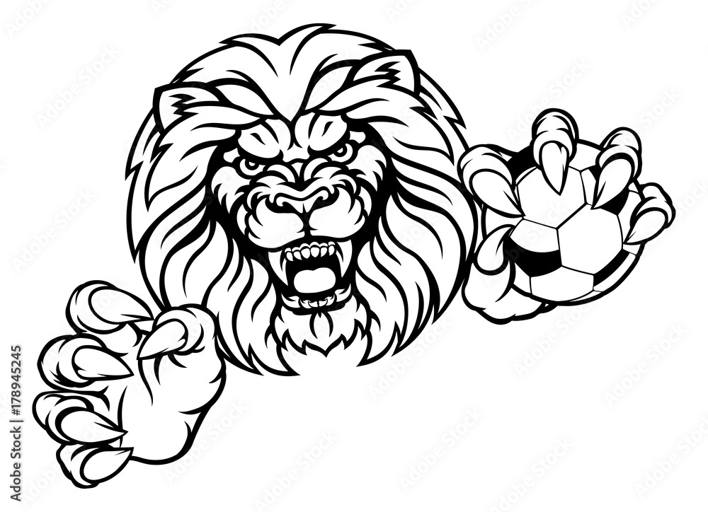 Lion Soccer Ball Sports Mascot Lion Soccer Ball Sports Mascot