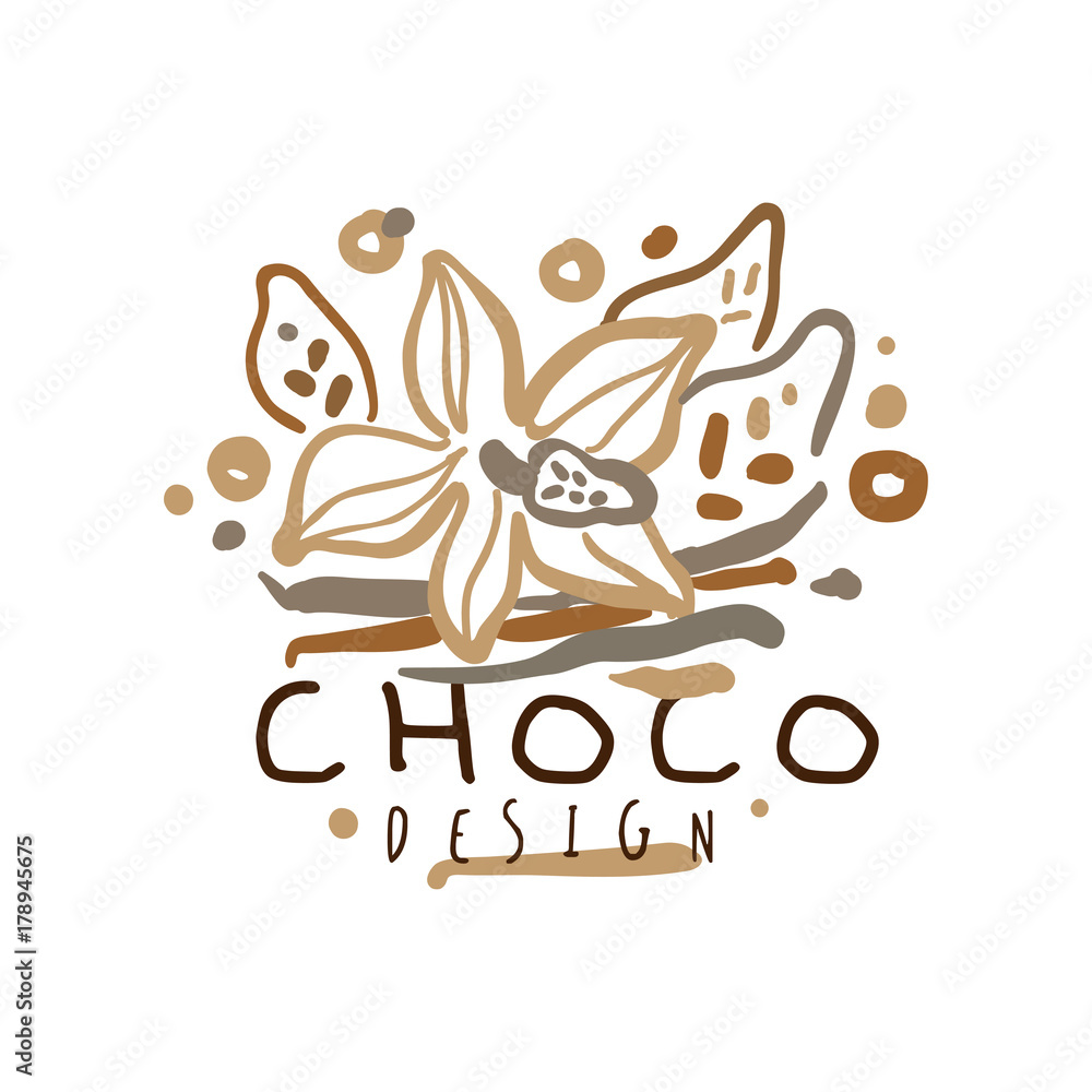 Coffee hand drawn original logo design with cocoa flower