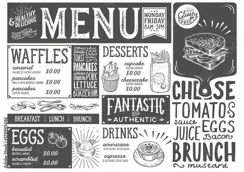 Brunch menu restaurant, food template.