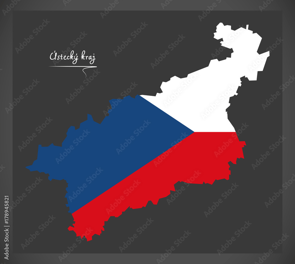 Ustecky kraj map of the Czech Republic with national flag illustration