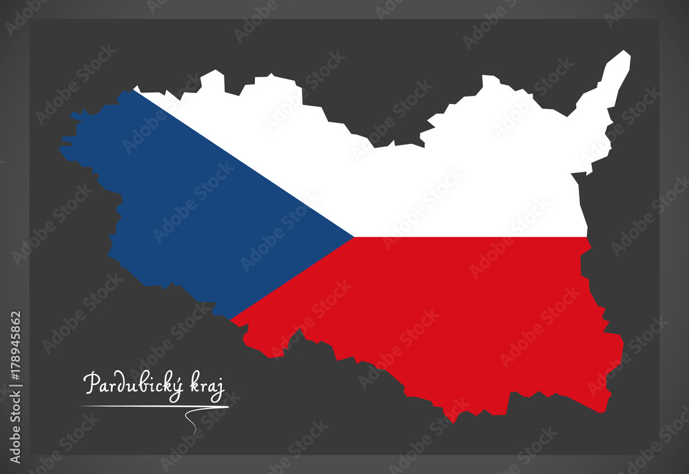 Pardubicky kraj map of the Czech Republic with national flag illustration