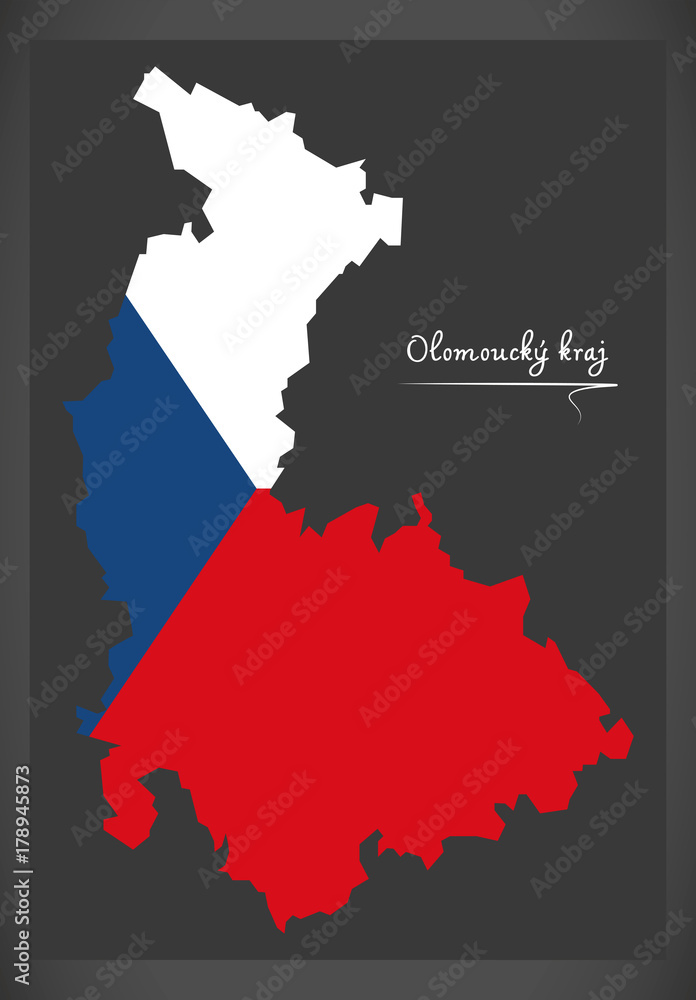 Olomoucky kraj map of the Czech Republic with national flag illustration