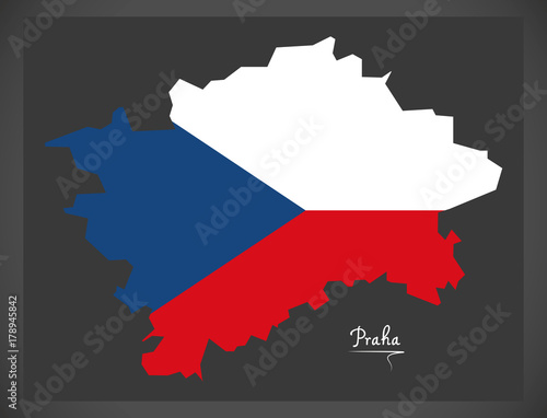 Praha map of the Czech Republic with national flag illustration