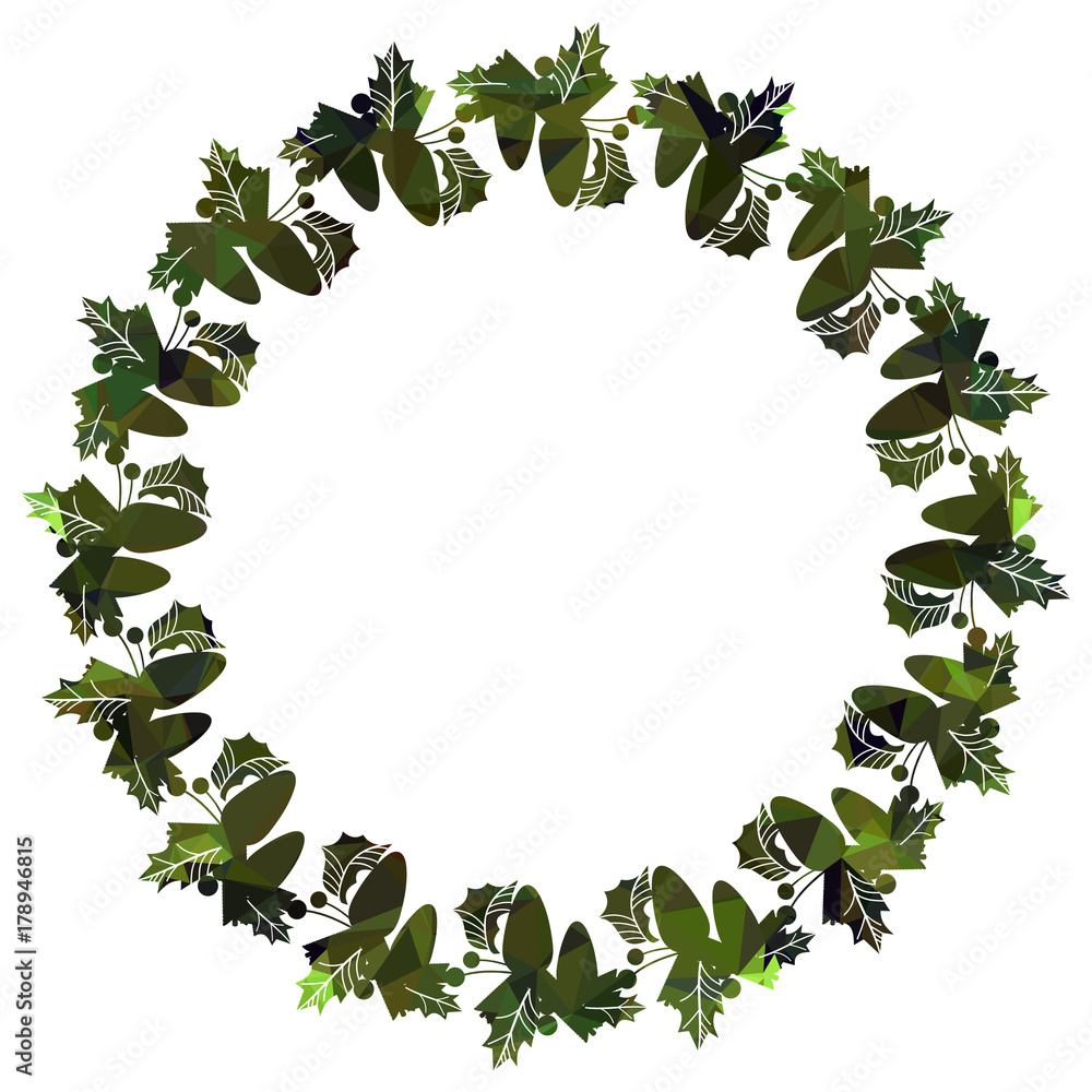 Fototapeta premium Round frame with holly berries silhouettes. 