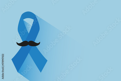 Blue prostate cancer awareness ribbon vector. Flat style with long shadows.