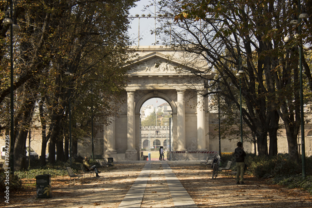 the park Sempione in Milan in a sunny autumn day