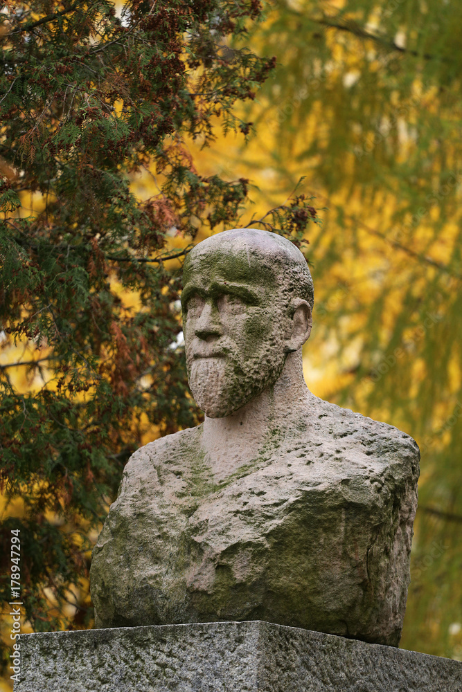 Monument of Janusz Korczak (bust) standing in Warsaw on Korkowa Street