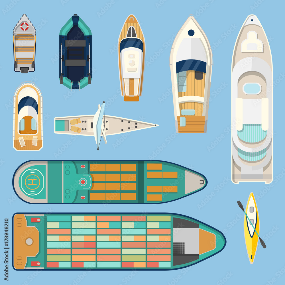 Obraz premium Top view on isolated boats or ships