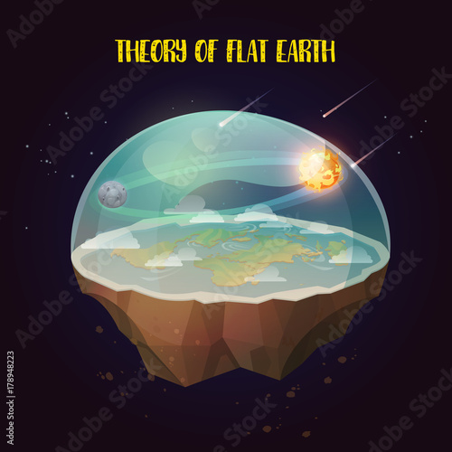 Plane, flat earth in form of disk with atmosphere