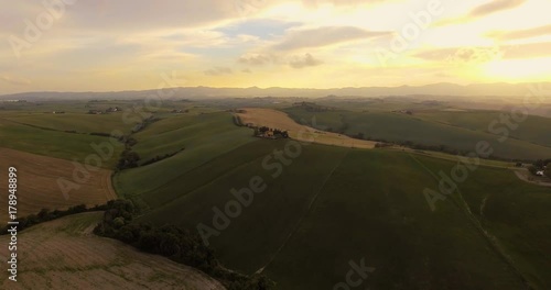 Aerial footage, famous tuscan hills landscape in Tuscany, Italy, 4K photo