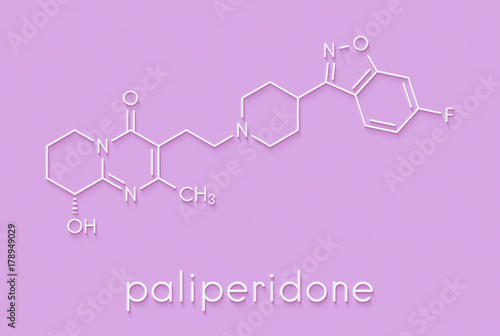 Paliperidone (9-hydroxyrisperidone) antipsychotic drug molecule. Skeletal formula. photo