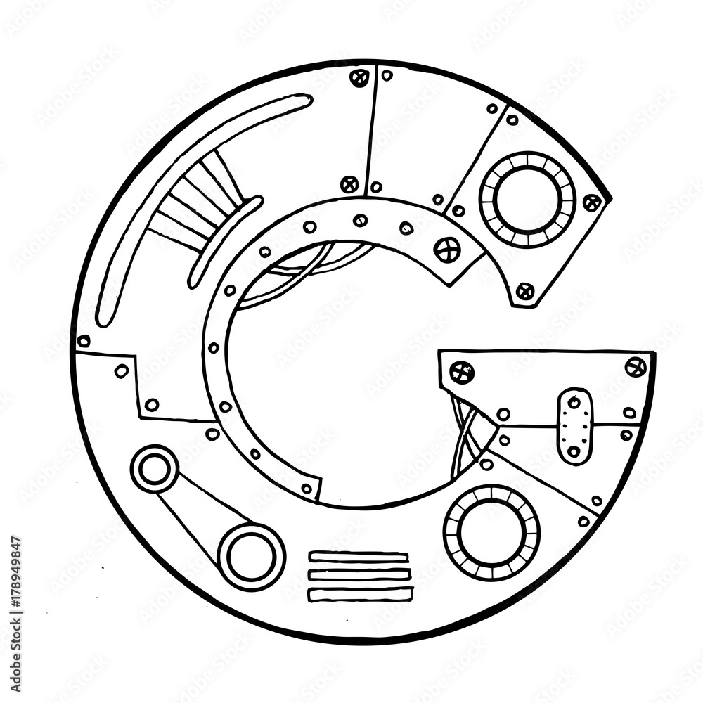 Obraz premium Mechanical letter G engraving vector illustration