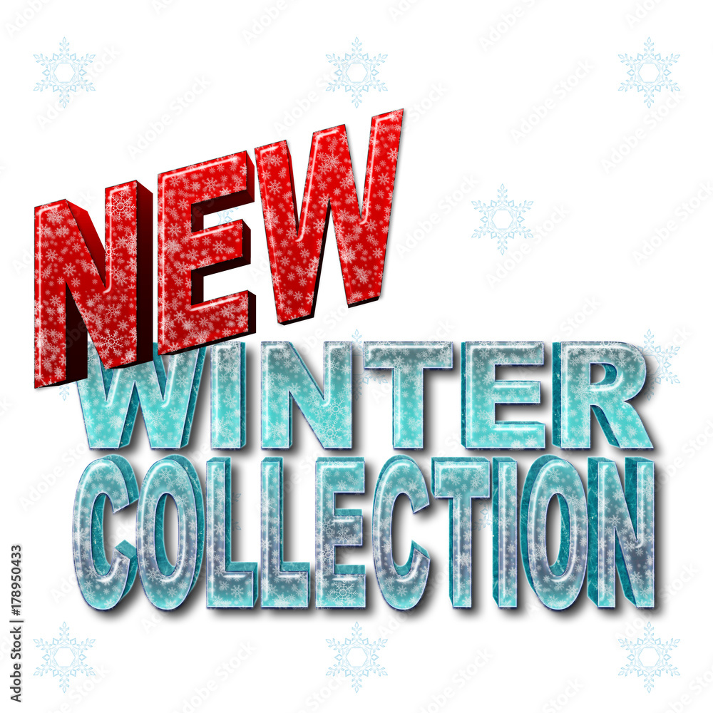 Stock Illustration - Red New, Ice blue Winter Collection Modern Banner -  Sign, 3D Illustration, White Background. Stock Illustration