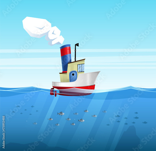 Vector cartoon fishing boat.