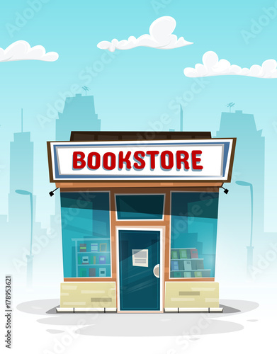 Cartoon bookstore. Front view