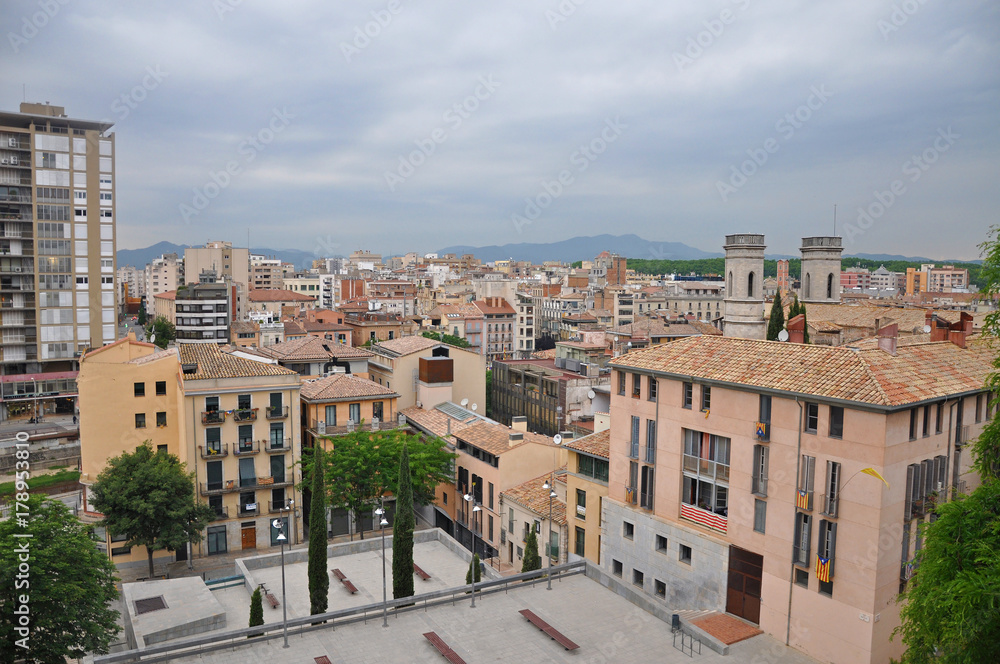 Evening panorama of the city of Girona, Spain