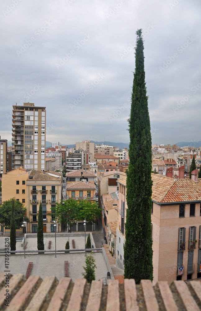 Evening panorama of the city of Girona, Spain