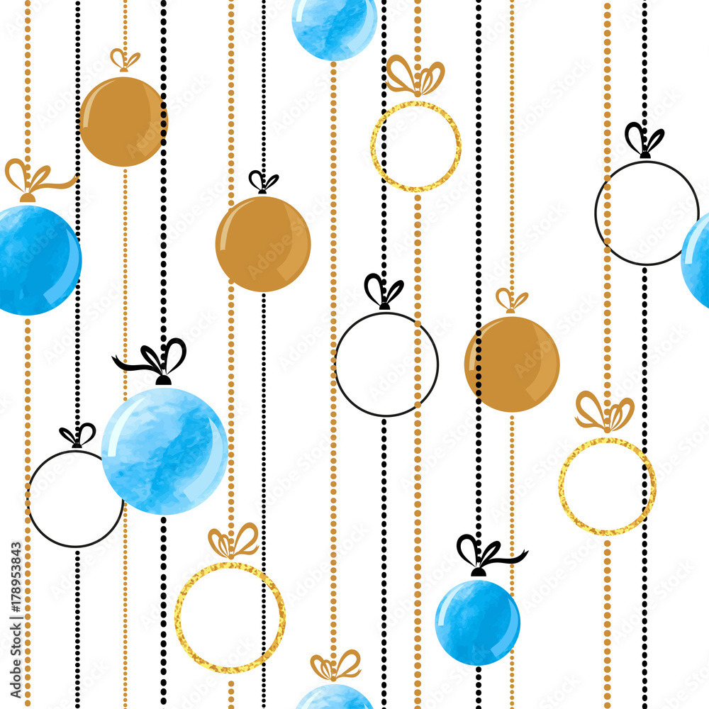 Seamless Christmas balls pattern in blue and golden colors. Vector holiday background. Seamless Christmas balls pattern in blue and golden colors. Vector holiday background.