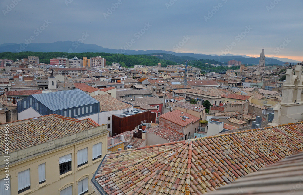 Evening panorama of the Spanish city of Girona