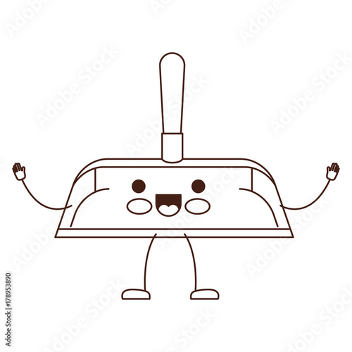 kawaii cartoon hand dustpan with wooden stick in brown silhouette