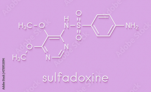 Sulfadoxine malaria drug molecule (sulfonamide class). Skeletal formula. photo