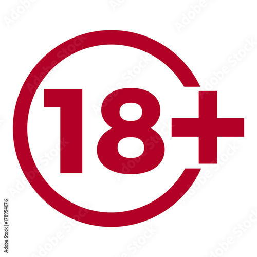 Limit age icon on red background. Icons age limit vector flat illustration.