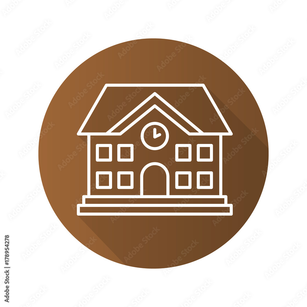 School building flat linear long shadow icon School building flat linear long shadow icon
