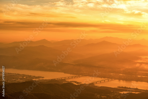 Morning light and fog yangsuri in seoul,Korea.