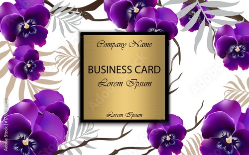 Luxury card with orchid flowers Vector. Beautiful illustration for brand book, business card or poster. white background. Place for texts