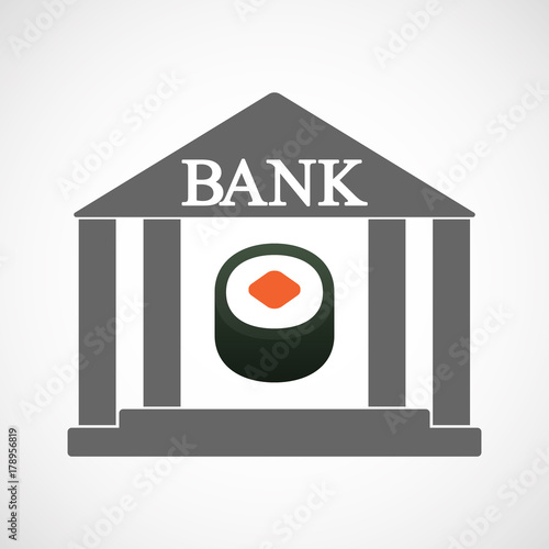 Isolated bank icon with a piece of sushi maki