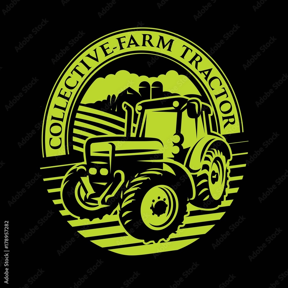 vector tractor pattern on the field on farm background