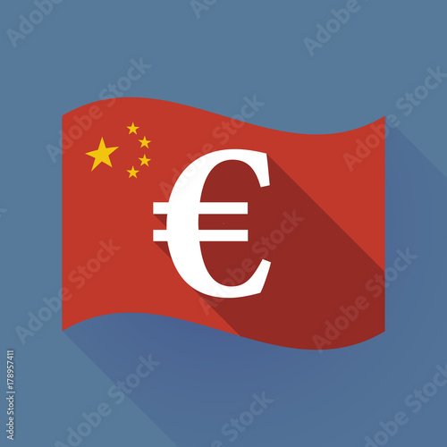 Long shadow China flag with an euro sign