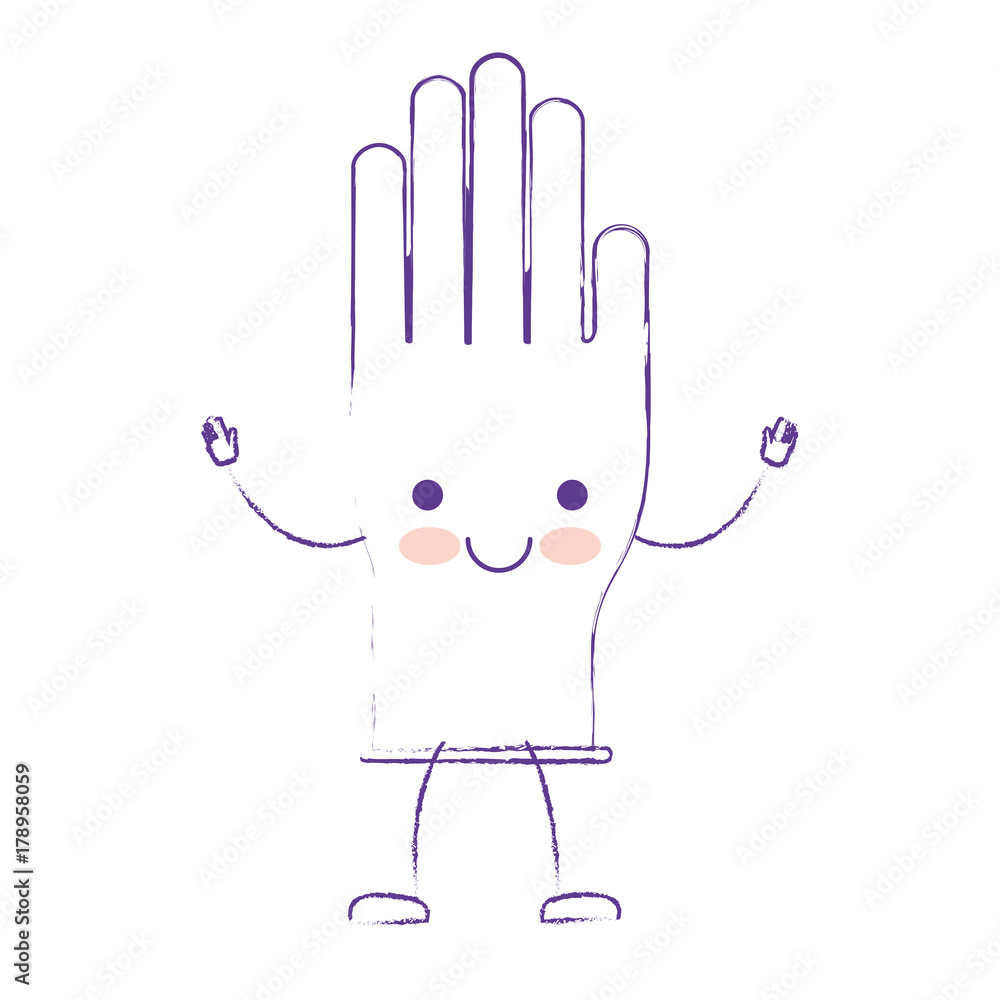 kawaii cartoon single glove in purple blurred silhouette - obrazy, fototapety, plakaty 