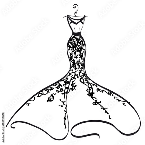 wedding dress design, black and white