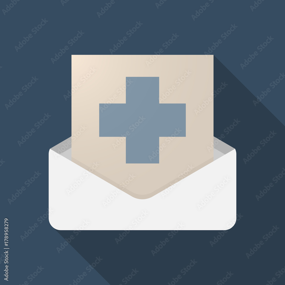 Long shadow opened letter with a pharmacy sign Long shadow opened letter with a pharmacy sign